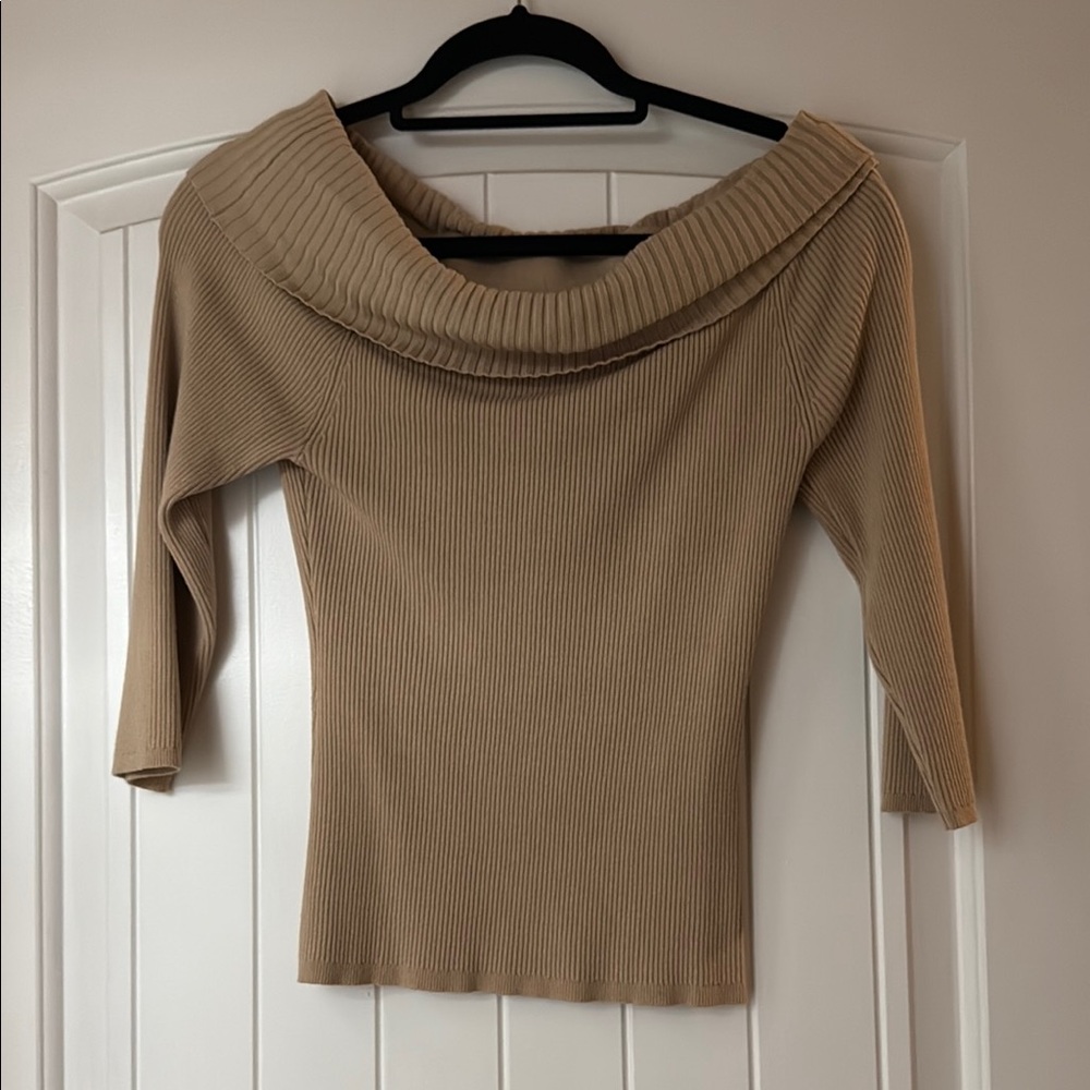 New York & Company Tan Off-the-Shoulder Sweater